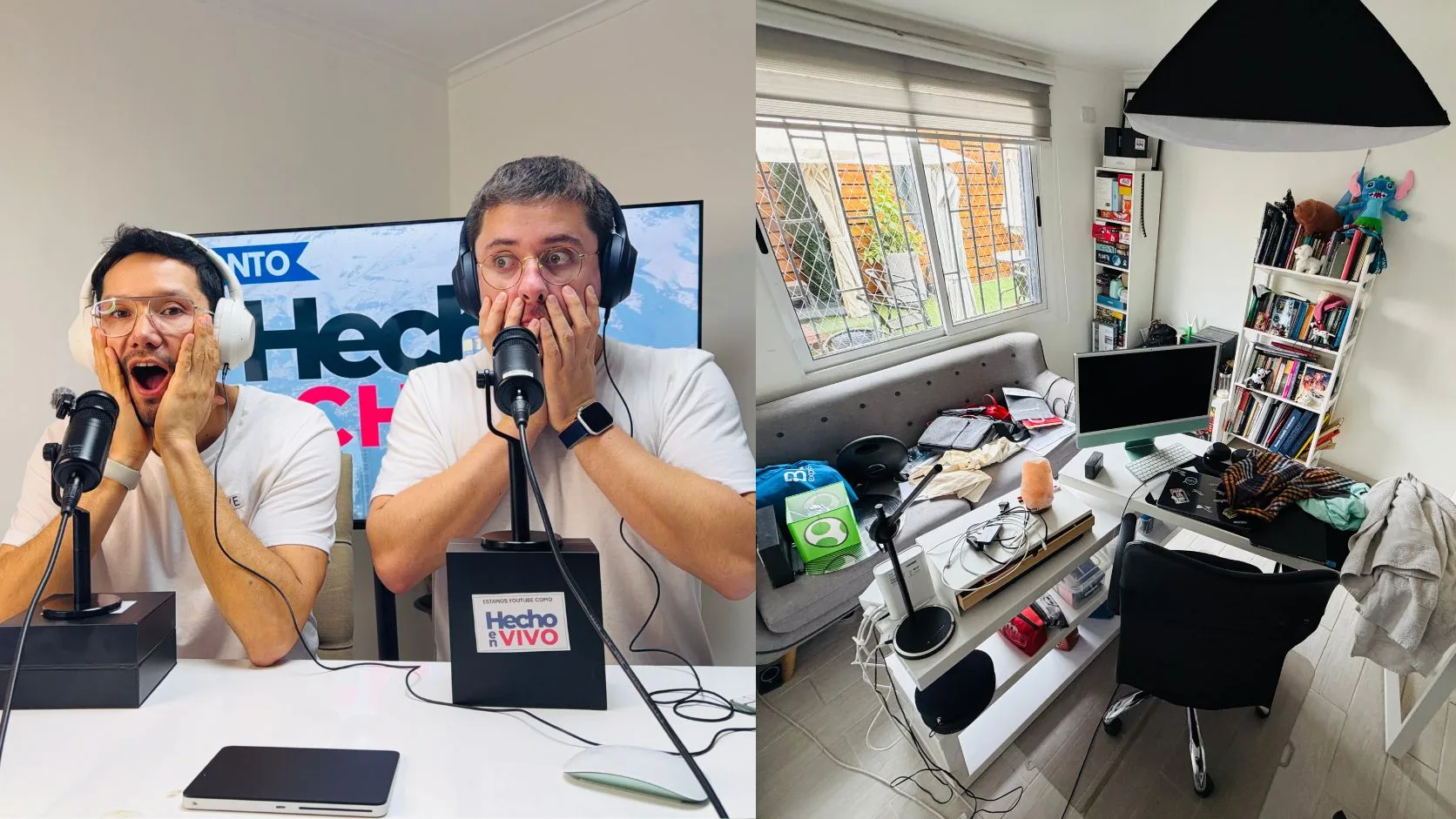 Felipe Pineda en su espacio de trabajo, con equipamiento usado para producir contenido informativo digital.